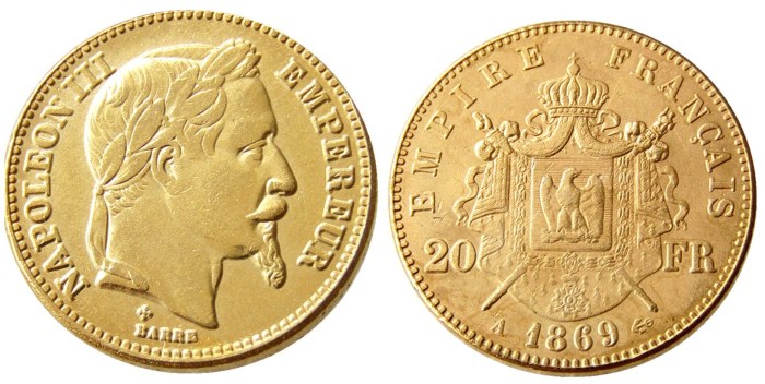 France Napoleon 20 France 1869A Gold Plated Copy Coin