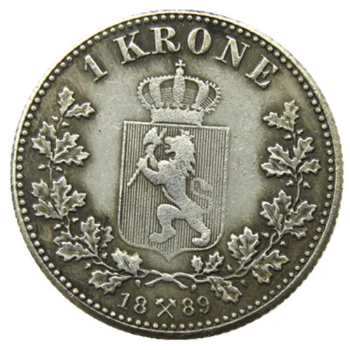 Norway 1 Kroner 1889 Silver Foreign Coin Silver Plated Copy Coins
