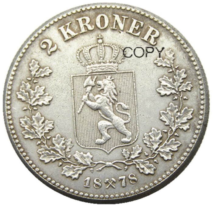 Norway 2 Kroner A set of(1878-1902) 6pcs Silver-Plated Coin COPY