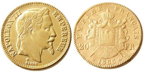 France Napoleon 20 France 1866B Gold Plated Copy Coin