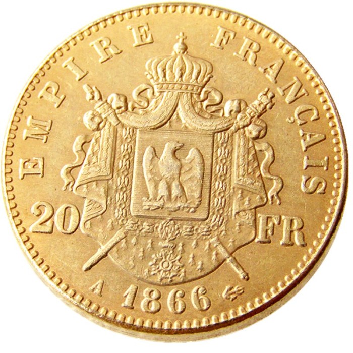 France Napoleon 20 France 1866A Gold Plated Copy Coin