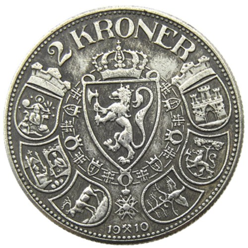 Norway 2 Kroner - Haakon VII 1910 Silver-Plated Coin COPY