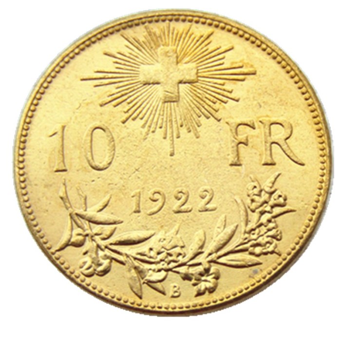 Switzerland 10 Frs 1922 Gold Plated Creative Copy Coin