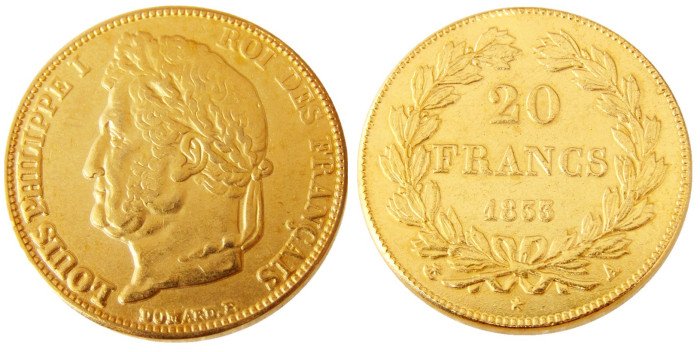 France Louis-Philippe 1833A 20 France Gold Plated Copy Coin