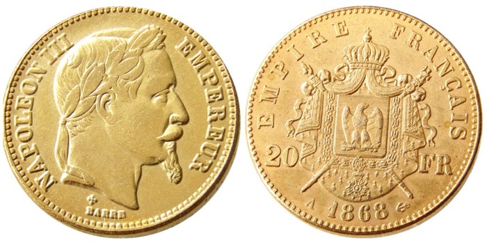 France Napoleon 20 France 1868A Gold Plated Copy Coin