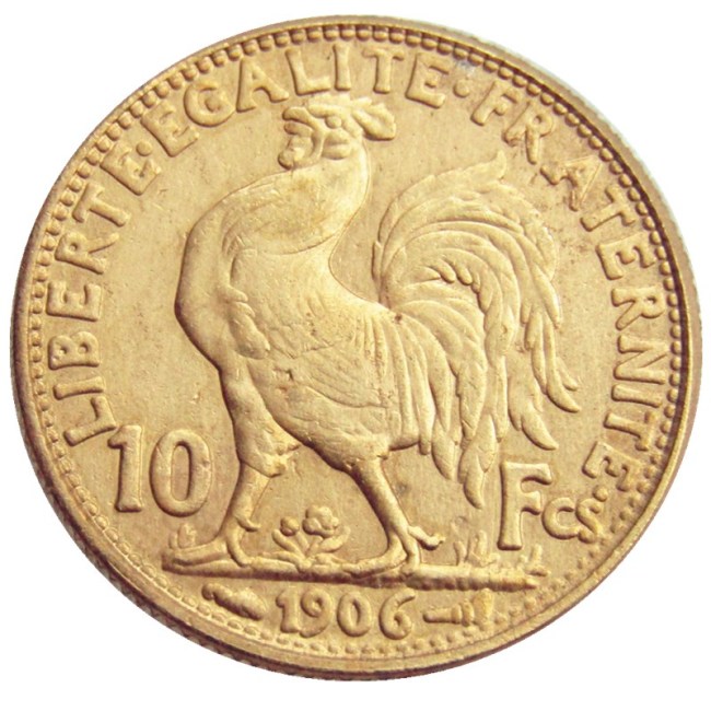 France 1906 10 Francs Rooster Gold Plated Copy Coin