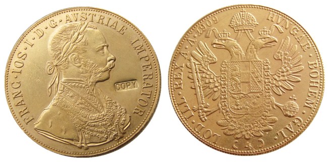 Austria 1909 Habsburg 4 Ducats - Franz Joseph I Diameter 40MM.22g Real Gold-Plated Coins COPY