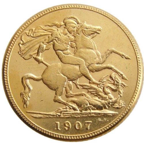 RARE UK 1907 KING EDWARD VII MATT PROOF GOLD PLATED 1 SOVEREIGN (1LSD) COPY COINS