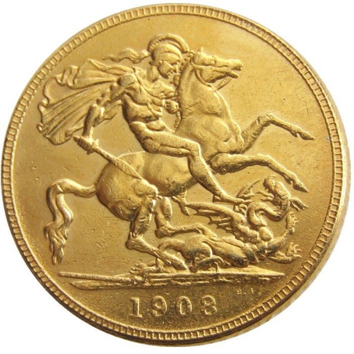 RARE UK 1908 KING EDWARD VII MATT PROOF GOLD PLATED 1 SOVEREIGN (1LSD) COPY COINS