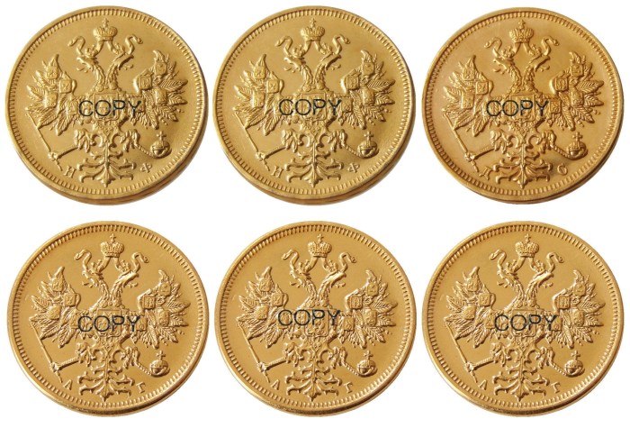 A Set Of(1881-1885) 6pcs Russian Aleksandr III 5 Rubles Gold Plated Copy coins