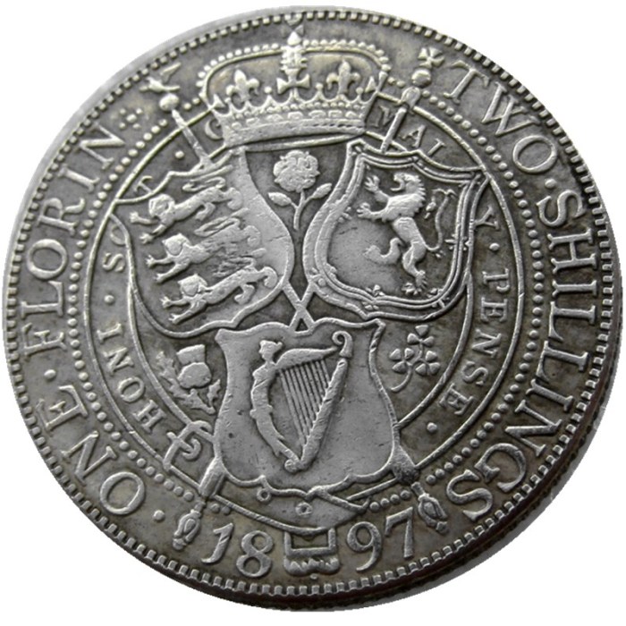 UK 1897 Queen Victoria Great Britain Silver 1 Florin Silver Plated Copy Coins