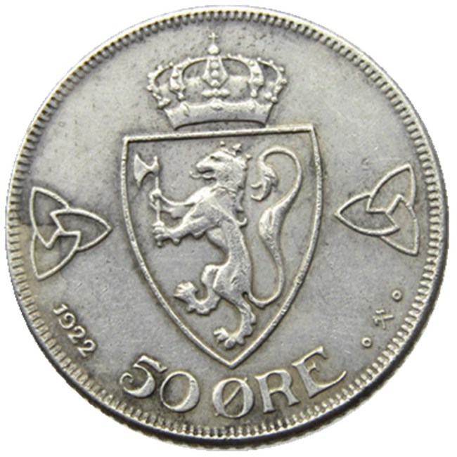 Norway 50 Øre - Haakon VII Year 1922 Silver-Plated Coin COPY