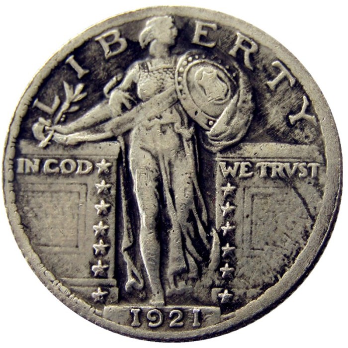 US 1921 Standing Liberty Quarter Dollar Silver Plated Copy Coin