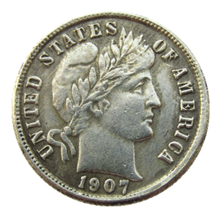 US 1907 P/S/O Barber Dime Silver Plated Copy Coin