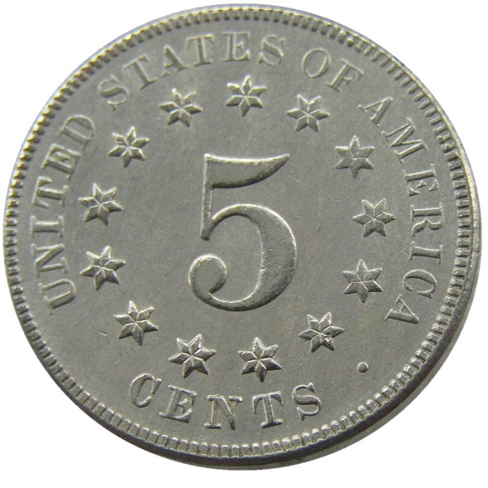 US 1870 Shield Nickel Five Cents Copy Coin