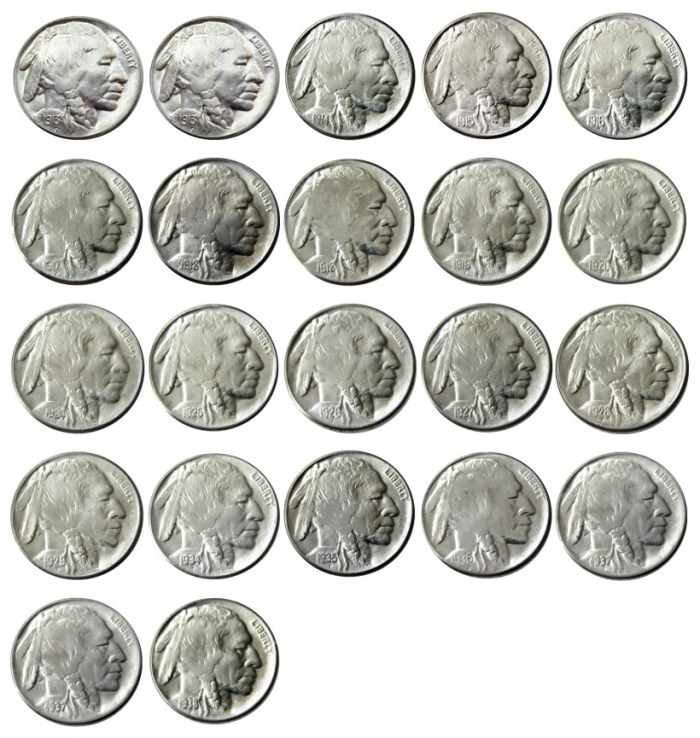 US A set of(1913-1938)D 22pcs Buffalo Nickel Five Cents Copy Decorative Coin