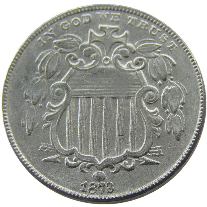 US 1873 Shield Nickel Five Cents Copy Coin
