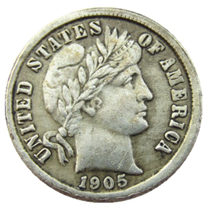 US 1905 P/S/O Barber Dime Silver Plated Copy Coin