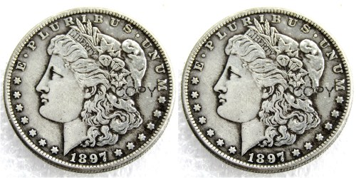 US 1897/1897 Morgan Dollar Two Faces Silver Plated Copy Coin