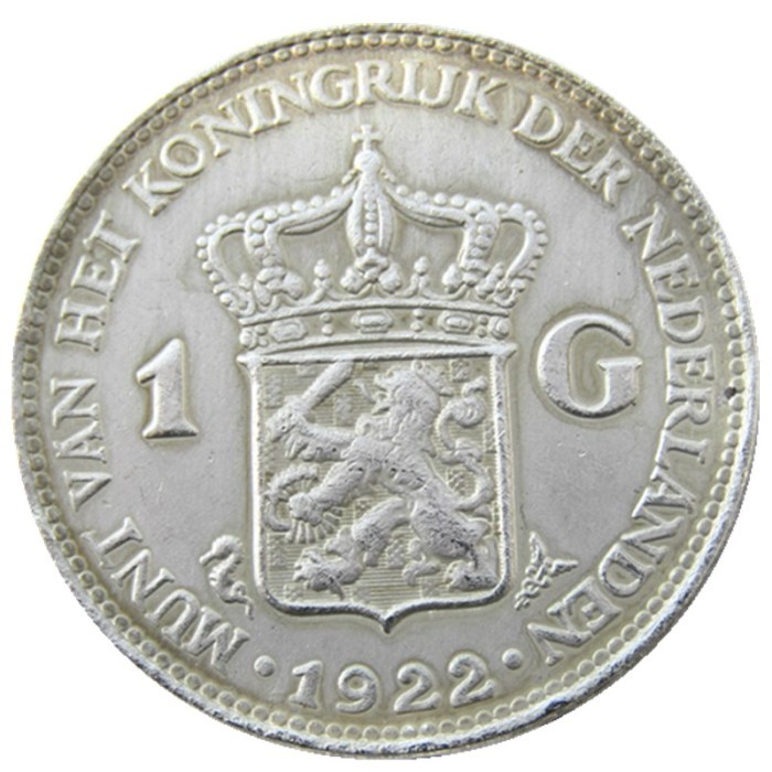 Netherlands,1922 1 Gulden Wilhelmina I Silver Plated Copy Decorative Coin