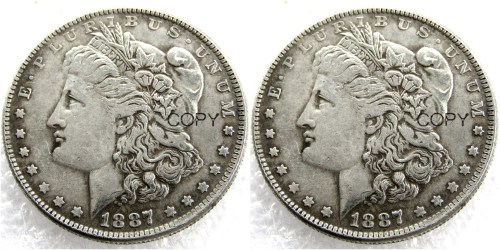 US 1887/1887 Morgan Dollar Two Faces Silver Plated Copy Coin