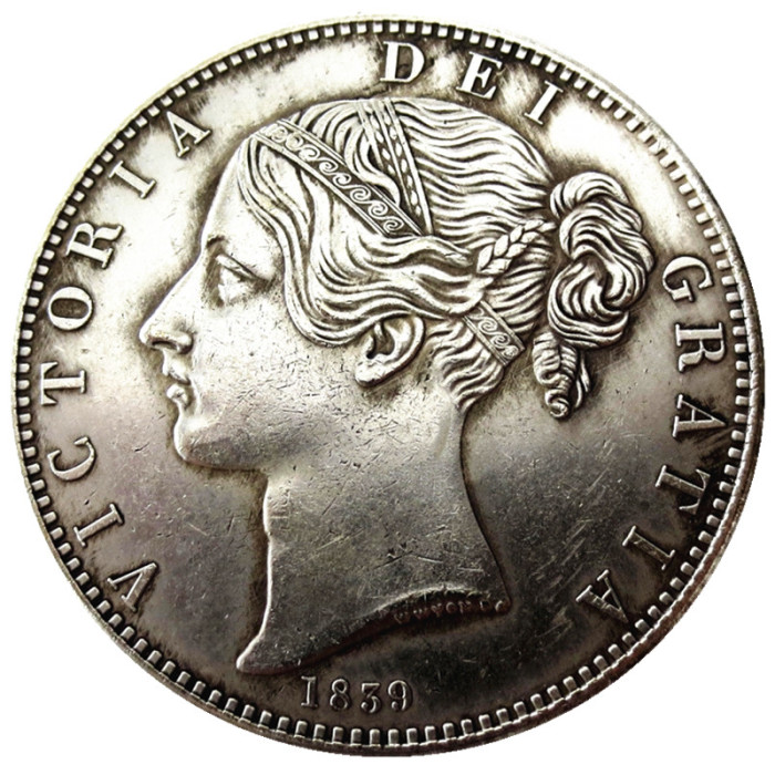 UK 1839 Queen Victoria Young Head Silver Crown Coin - Great Britain Copy Coin
