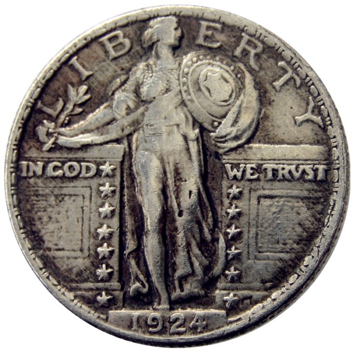 US 1924 Standing Liberty Quarter Dollar Silver Plated Copy Coin