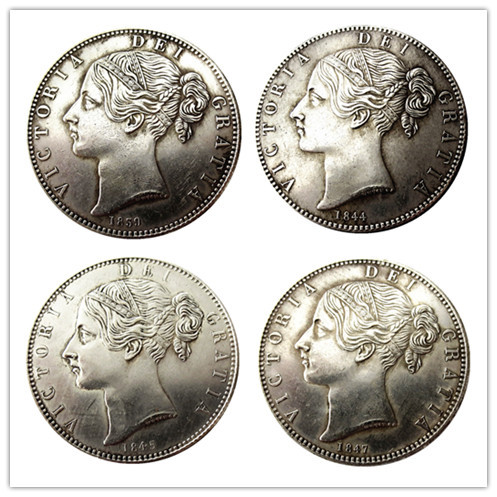 UK A Set Of(1839-1847)4pcs Queen Victoria Young Head Silver Crown Coin - Great Britain Copy Coin