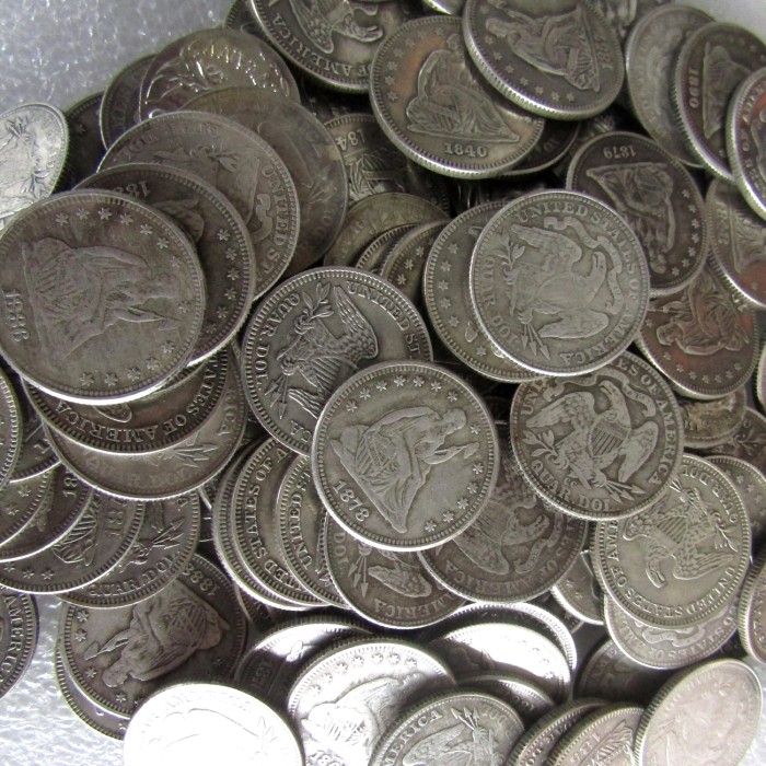 104PCS per Lot SEATED LIBERTY QUARTER DOLLARS (1840-1891) Different Dates with Different Mintmarks Silver Plated Coins COPY