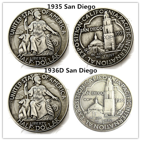 USA 1935/1936D San Diego Commemorative Half Dollars Silver Plated Copy Coins