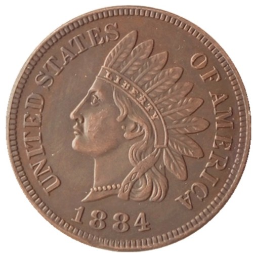 US 1884 Indian Cent 100% Copper Copy Coin