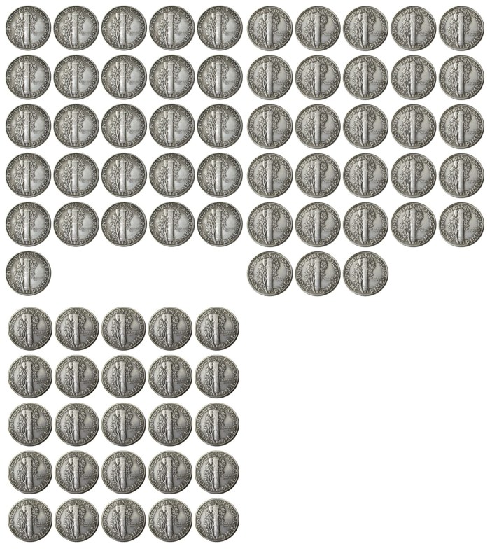 US 1916-1945 PSD 79PCS Mercury Head Ten Cents(Dimes) Silver Plated Copy Coin