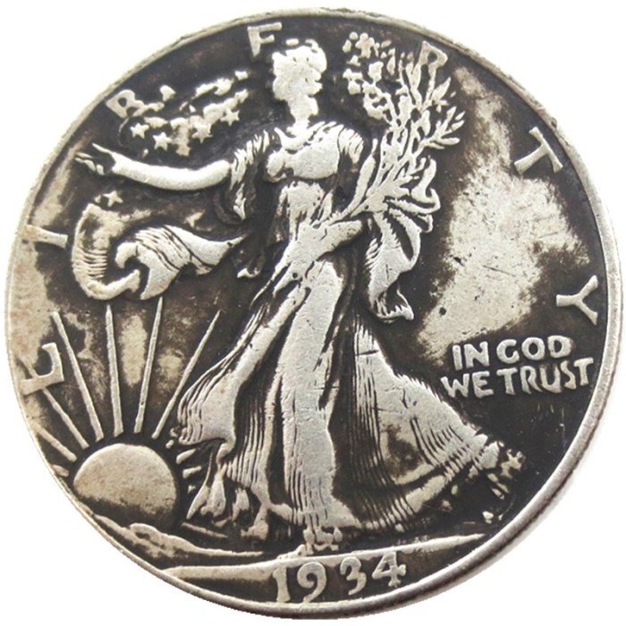 US 1934 Walking Liberty Half Dollar Silver Plated Copy Coins