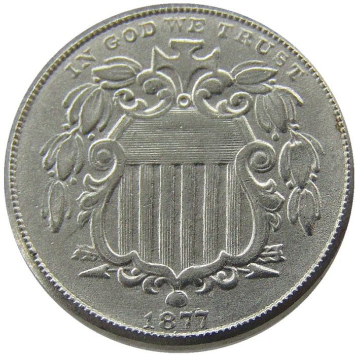 US 1877 Shield Nickel Five Cents Copy Coin
