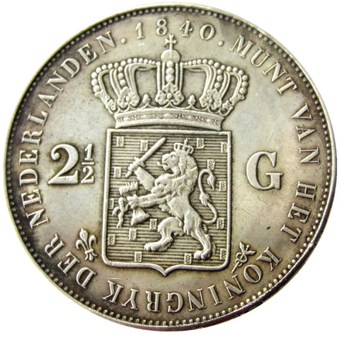 1840 Netherlands 2.5 Gulden Silver Plated Copy Coin