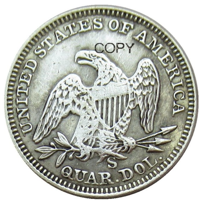 US 1862 P/S SEATED LIBERTY QUARTER DOLLARS Silver Plated Coins COPY