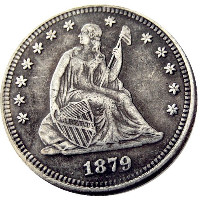 US 1879 SEATED LIBERTY QUARTER DOLLARS With Motto Silver Plated Coins COPY