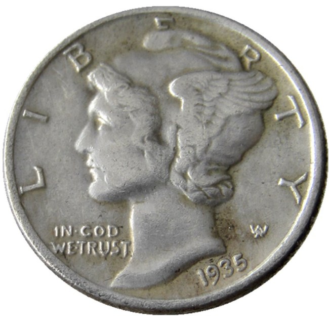US 1935 P/S/D Mercury Dime Silver Plated Copy Coin