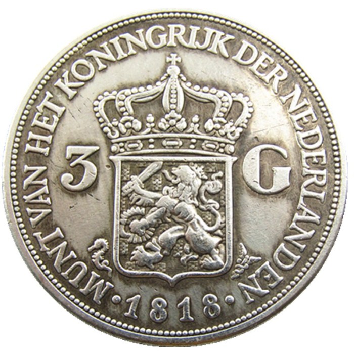 Netherlands,1818 3 Gulden Willem lll Silver Plated Copy Coin(38mm)