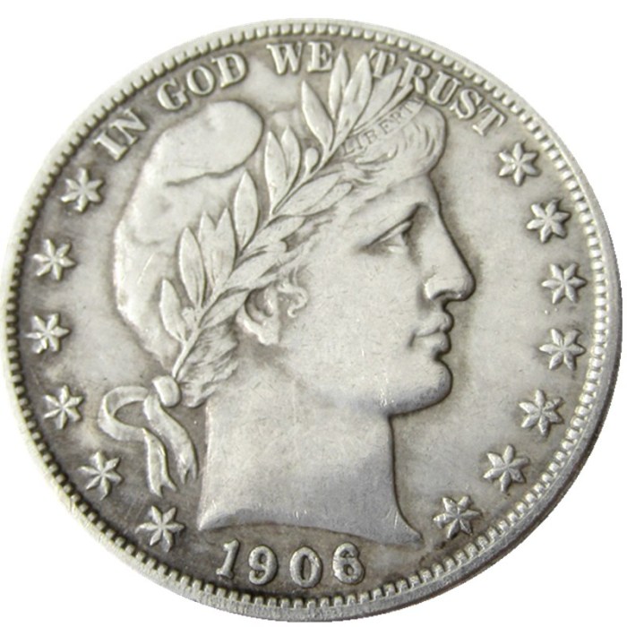 US 1906 P-S-O-D Barber Half Dollar Silver Plated Copy Coins