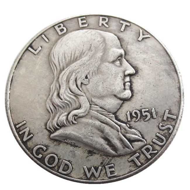 US 1951 PSD Franklin Half Dollar Silver Plated Copy Coins