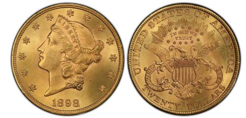 100pcs/lot US 1898 With Motto, TWENTY DOLLARS on Reverse Brass Copy Coin