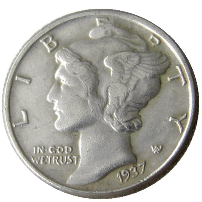 US 1937 P/S/D Mercury Dime Silver Plated Copy Coin