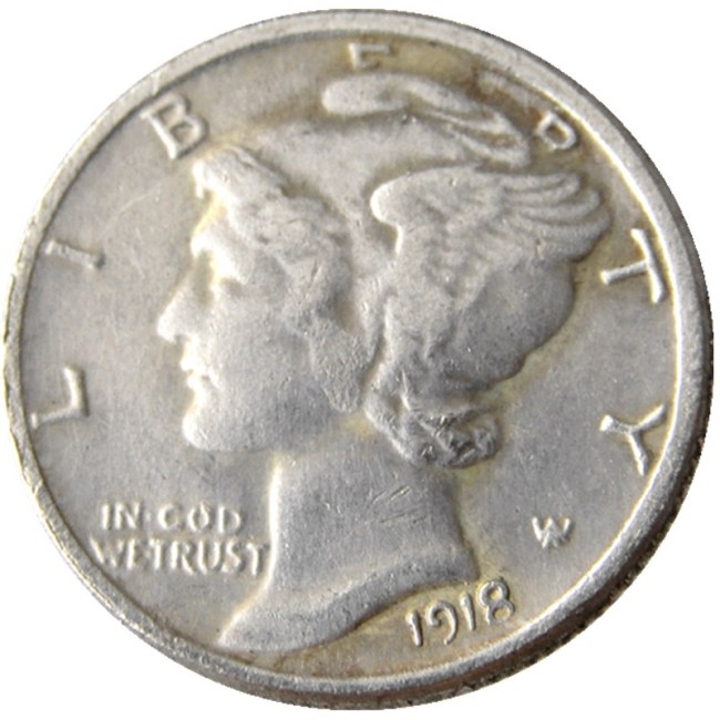 US 1918 P/S/D Mercury Dime Silver Plated Copy Coin