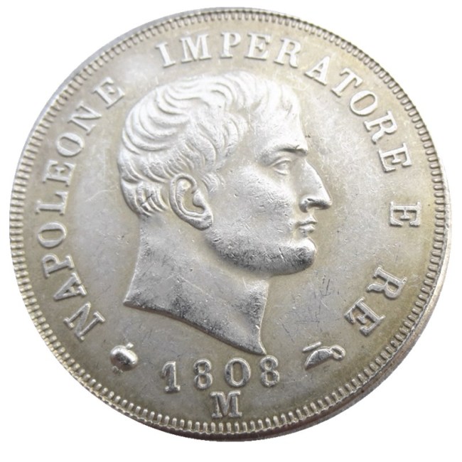 ITALIAN STATES KINGDOM OF NAPOLEON, Napoleon I, 2 Lire, 1808-M Silver Plated Copy Coin