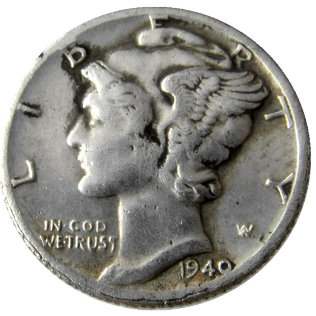 US 1940 P/S/D Mercury Dime Silver Plated Copy Coin