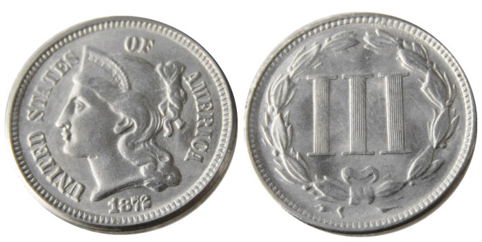 US 1872 Three Cents Nickel Copy Coin