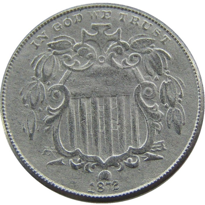 US 1872 Shield Nickel Five Cents Copy Coin
