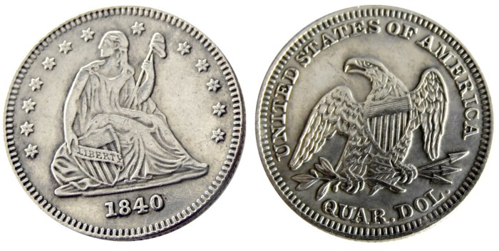 US 1840P/O SEATED LIBERTY QUARTER DOLLARS Silver Plated Coins COPY