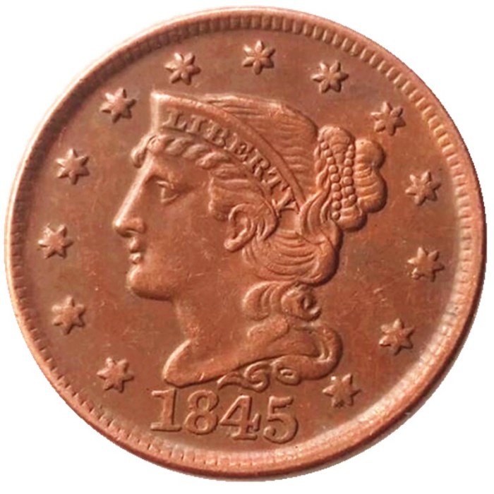 US Coins 1845 Braided Hair Large Cents 100% Copper Coins